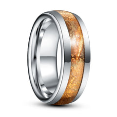 Men's 8mm Gold Filigree Inlay Silver Tungsten Carbide Ring