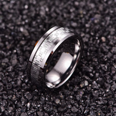 Men's 8mm Silver Checker Inlaid Tungsten Carbide Ring