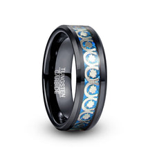 Men's 8mm Lucky Horseshoe Inlay Black Tungsten Carbide Ring