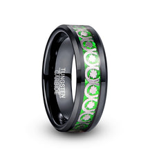 Men's 8mm Lucky Horseshoe Inlay Black Tungsten Carbide Ring