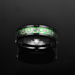 Men's 8mm Lucky Horseshoe Inlay Black Tungsten Carbide Ring