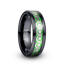 Men's 8mm Lucky Horseshoe Inlay Black Tungsten Carbide Ring