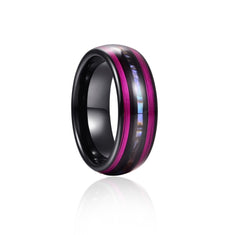 Men's 8mm Electric Inlaid Purple Guitar String and Abalone Black Tungsten Carbide Ring