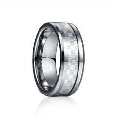 Men's 8mm Silver Checker Inlaid Tungsten Carbide Ring