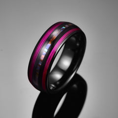 Men's 8mm Electric Inlaid Purple Guitar String and Abalone Black Tungsten Carbide Ring