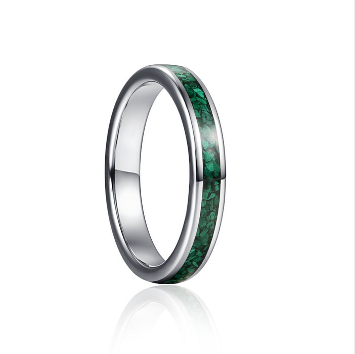 Women's 4mm Green Malachite Inlay Silver Tungsten Carbide Ring