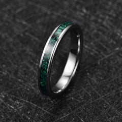 Women's 4mm Green Malachite Inlay Silver Tungsten Carbide Ring