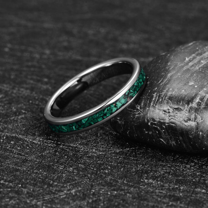 Women's 4mm Green Malachite Inlay Silver Tungsten Carbide Ring