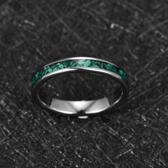 Women's 4mm Green Malachite Inlay Silver Tungsten Carbide Ring