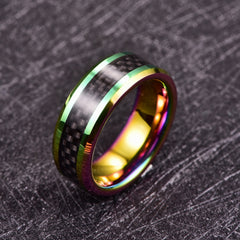 Men's 8mm Electro Plated and Carbon Fiber Inlay Tungsten Carbide Ring