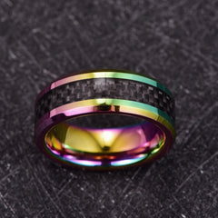 Men's 8mm Electro Plated and Carbon Fiber Inlay Tungsten Carbide Ring