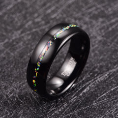 Men's 8mm Black Opal Inlay Dome Black Tungsten Carbide Ring