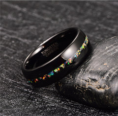 Men's 8mm Black Opal Inlay Dome Black Tungsten Carbide Ring