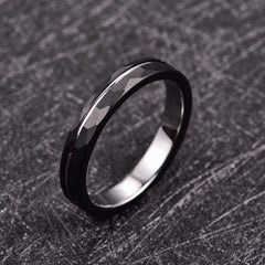 Women's 4mm Tungsten Carbide Silver Offset Inlay Hammered Tungsten Carbide Ring