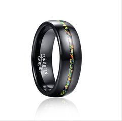 Men's 8mm Black Opal Inlay Dome Black Tungsten Carbide Ring