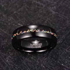 Men's 8mm Black Opal Inlay Dome Black Tungsten Carbide Ring