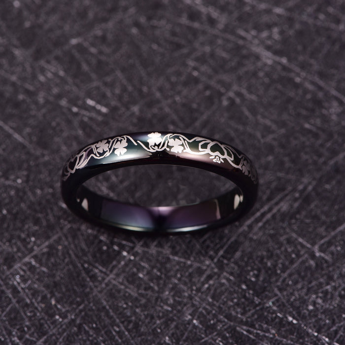 Women's 4mm Black Four-Leaf Clover Tungsten Carbide Ring