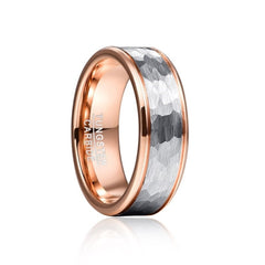 Men's 8mm Silver Hammered Rose Gold Inner Tungsten Carbide Ring