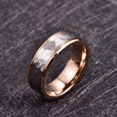 Men's 8mm Silver Hammered Rose Gold Inner Tungsten Carbide Ring