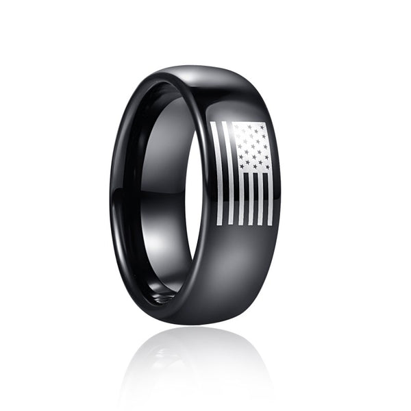 Men's 8mm Classic Black Flag Tungsten Carbide Ring