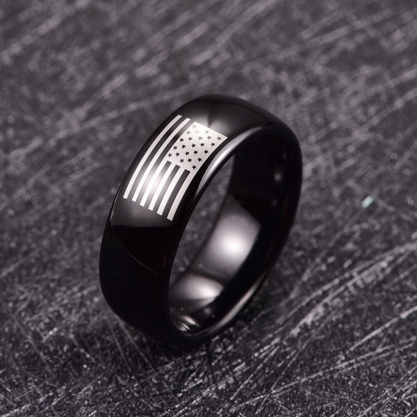 Men's 8mm Classic Black Flag Tungsten Carbide Ring