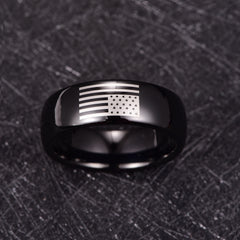 Men's 8mm Classic Black Flag Tungsten Carbide Ring