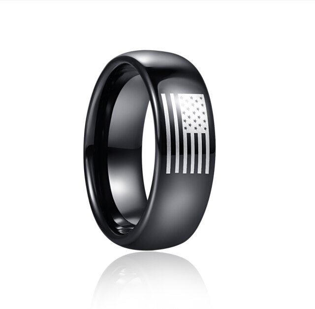 Men's 8mm Classic Black Flag Tungsten Carbide Ring