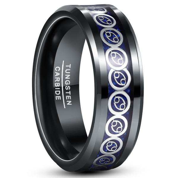 Men's 8mm Inlaid Cancer Black Tungsten Carbide Ring