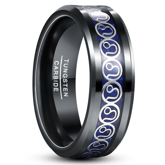 Men's 8mm Inlaid Leo Black Tungsten Carbide Ring