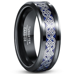 Men's 8mm Inlaid Celtic Knot Black Tungsten Carbide Ring