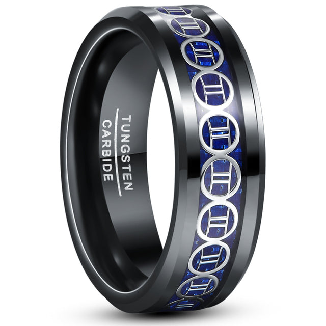 Men's 8mm Inlaid Gemini Black Tungsten Carbide Ring