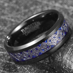 Men's 8mm Inlaid Celtic Knot Black Tungsten Carbide Ring