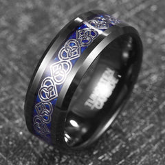 Men's 8mm Inlaid Celtic Knot Black Tungsten Carbide Ring