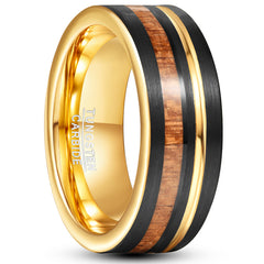 Men's 8mm Inlaid Gold Wood Grain Tungsten Carbide RIng