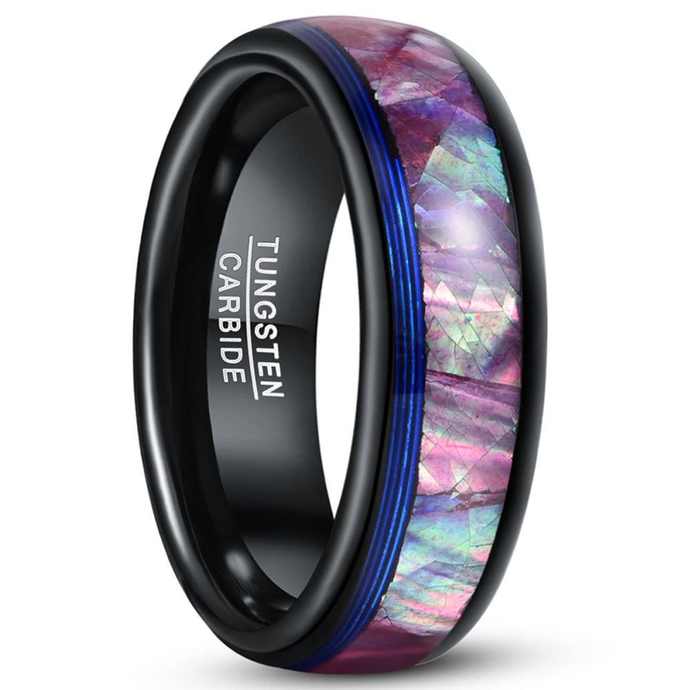 Men's 8mm Inlaid Purple Shell Blue String Tungsten Carbide Ring