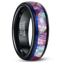 Men's 8mm Inlaid Purple Shell Blue String Tungsten Carbide Ring