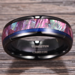 Men's 8mm Inlaid Purple Shell Blue String Tungsten Carbide Ring