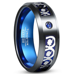 Men's 8mm  Blue Inlaid Horseshoe Four-Leaf Clover Tungsten Carbide Ring