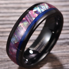 Men's 8mm Inlaid Purple Shell Blue String Tungsten Carbide Ring