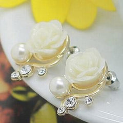 Pink Acrylic Rose And Pearl Post Earrings