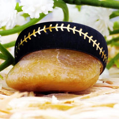 Men's 8mm Baseball Stitch Black and Gold Inner Tungsten Carbide Ring