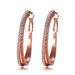 Women's Rhinestone Rose Gold Plated Dual Hoop Earrings