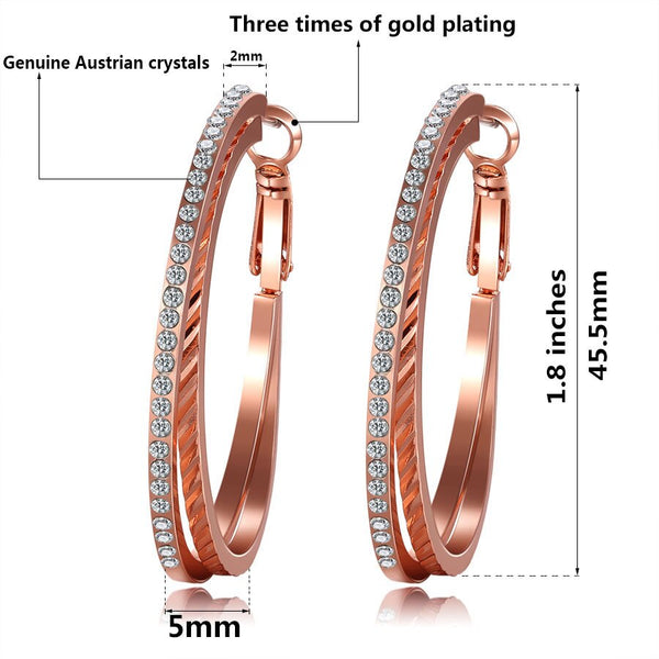 Women's Rhinestone Rose Gold Plated Dual Hoop Earrings