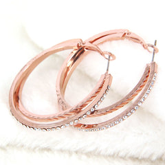 Women's Rhinestone Rose Gold Plated Dual Hoop Earrings