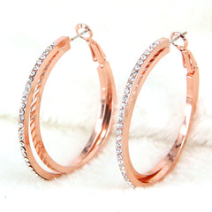 Women's Rhinestone Rose Gold Plated Dual Hoop Earrings