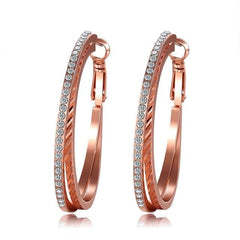 Women's Rhinestone Rose Gold Plated Dual Hoop Earrings