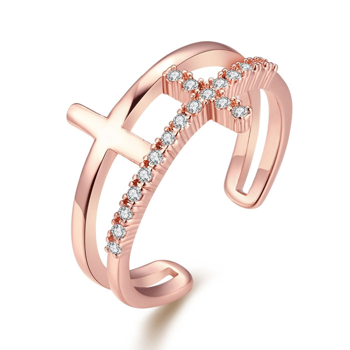 Women's Metal and Gemstone Adjustable Cross Ring