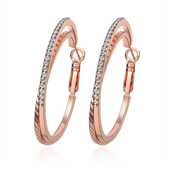 Women's Austrian Crystal CZ Dual Rose Gold Plated Hoop Earrings