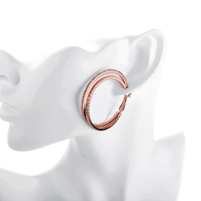 Women's Austrian Crystal CZ Dual Rose Gold Plated Hoop Earrings
