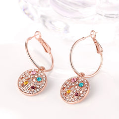 Women's Colorful Rhinestone CZ Drop Rose Gold Earrings